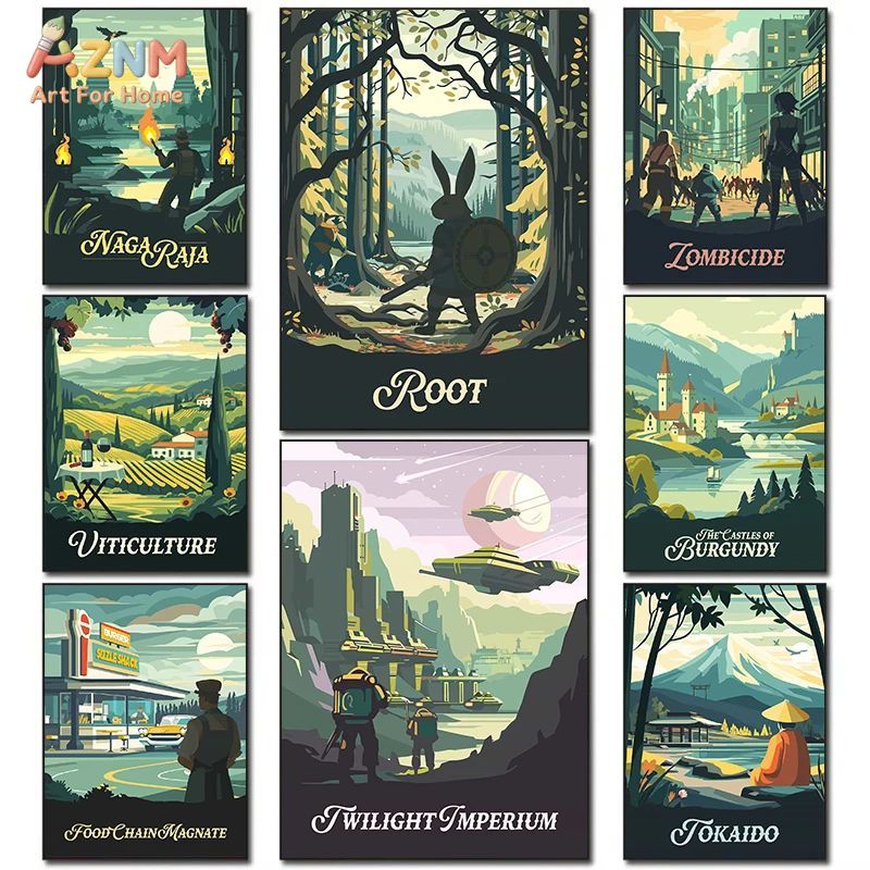 Board Game Vintage - AZNM Retro Board Game Art โปสเตอร์ผ้าใบศิลปะติดผนังไร้กรอบ