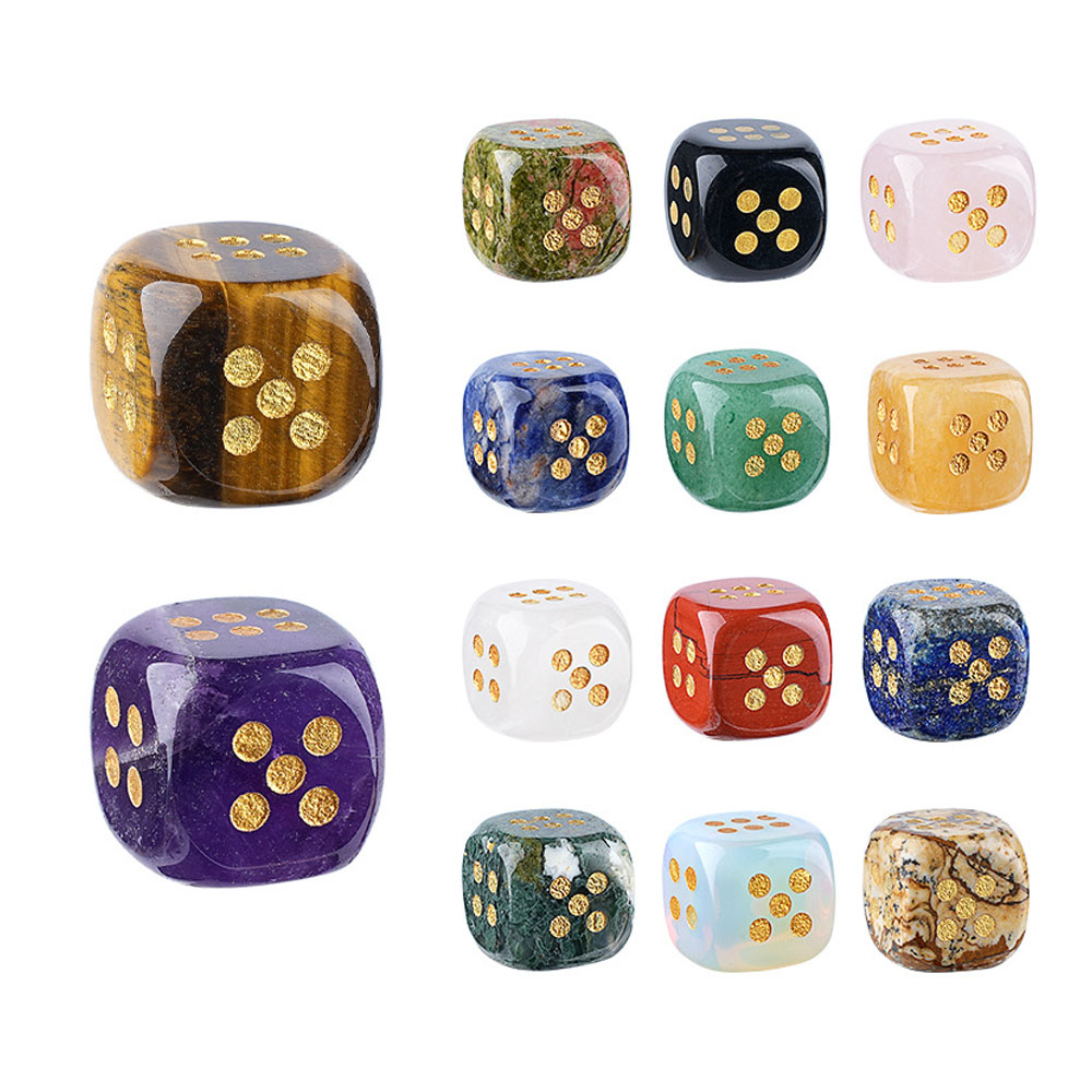 Board Game Loop - ลูกเต๋าหินธรรมชาติ 1 ชิ้น ลูกปัดคริสตัลสำหรับเกมกระดาน ลูกเต๋าหินอาเกตหยกแกะสลักขอบมน ขนาด